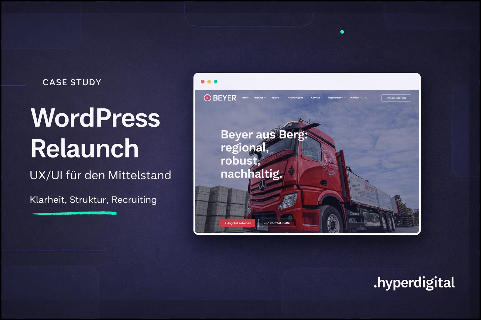 Case Study Hero Image zum WordPress Relaunch von Beyer aus Berg. Projekt von .hyperdigital mit Fokus auf UX, Struktur und Recruiting.