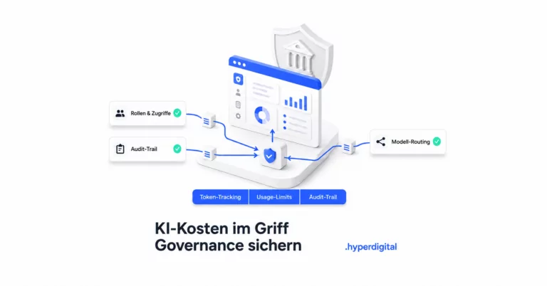 KI in WordPress: schematische Darstellung eines zentralen AI Gateways zur Kostenkontrolle und Governance